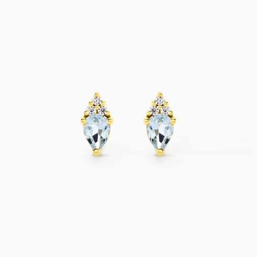 Boucles D'Oreilles Puces Poem Argent Jaune Topaze Oxyde De Zirconium