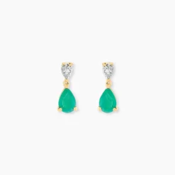 Boucles D'Oreilles Puces Porfirio Or Jaune Emeraude Diamant