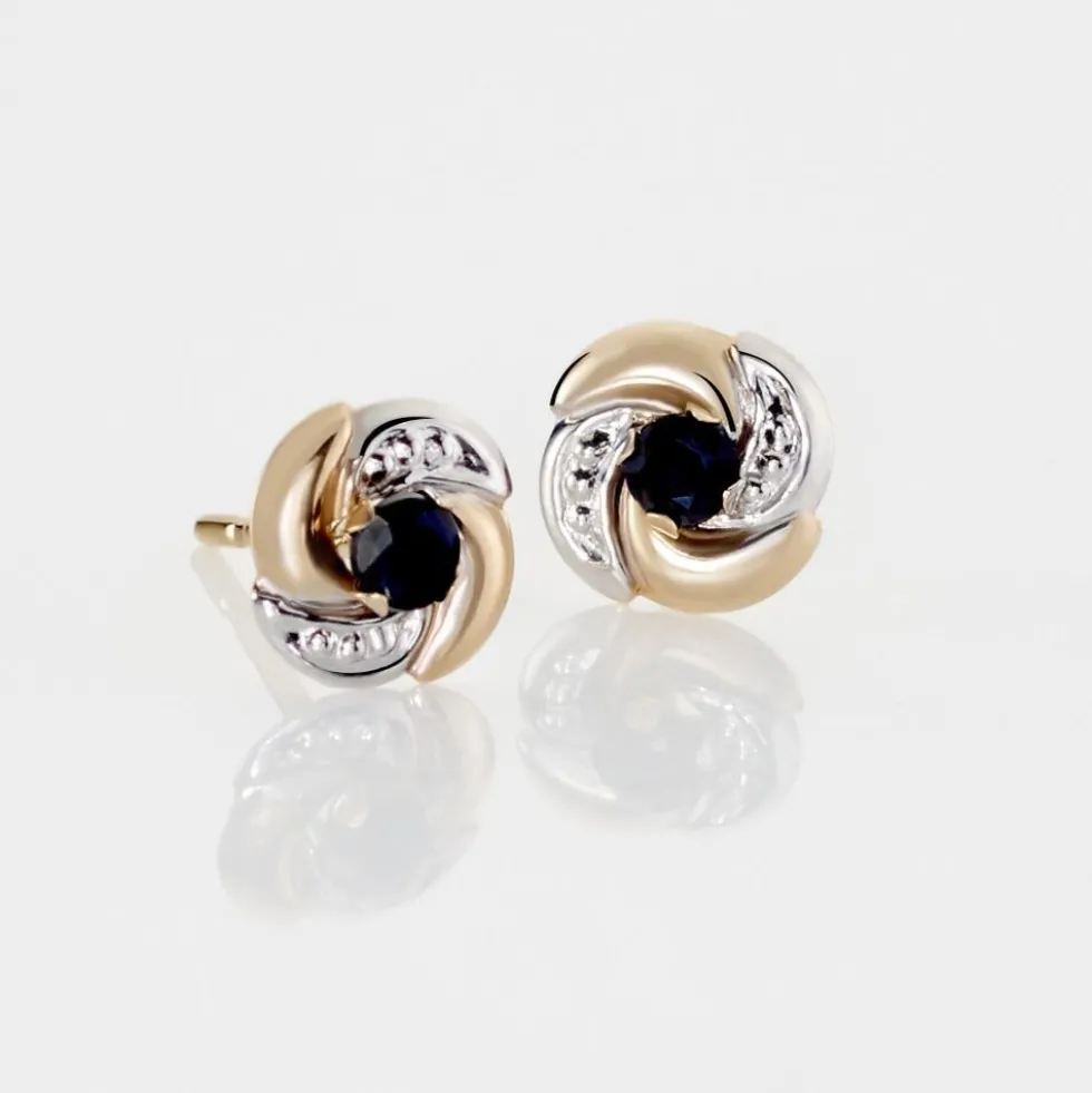 Boucles D'oreilles Puces Potentille Or Jaune Saphir
