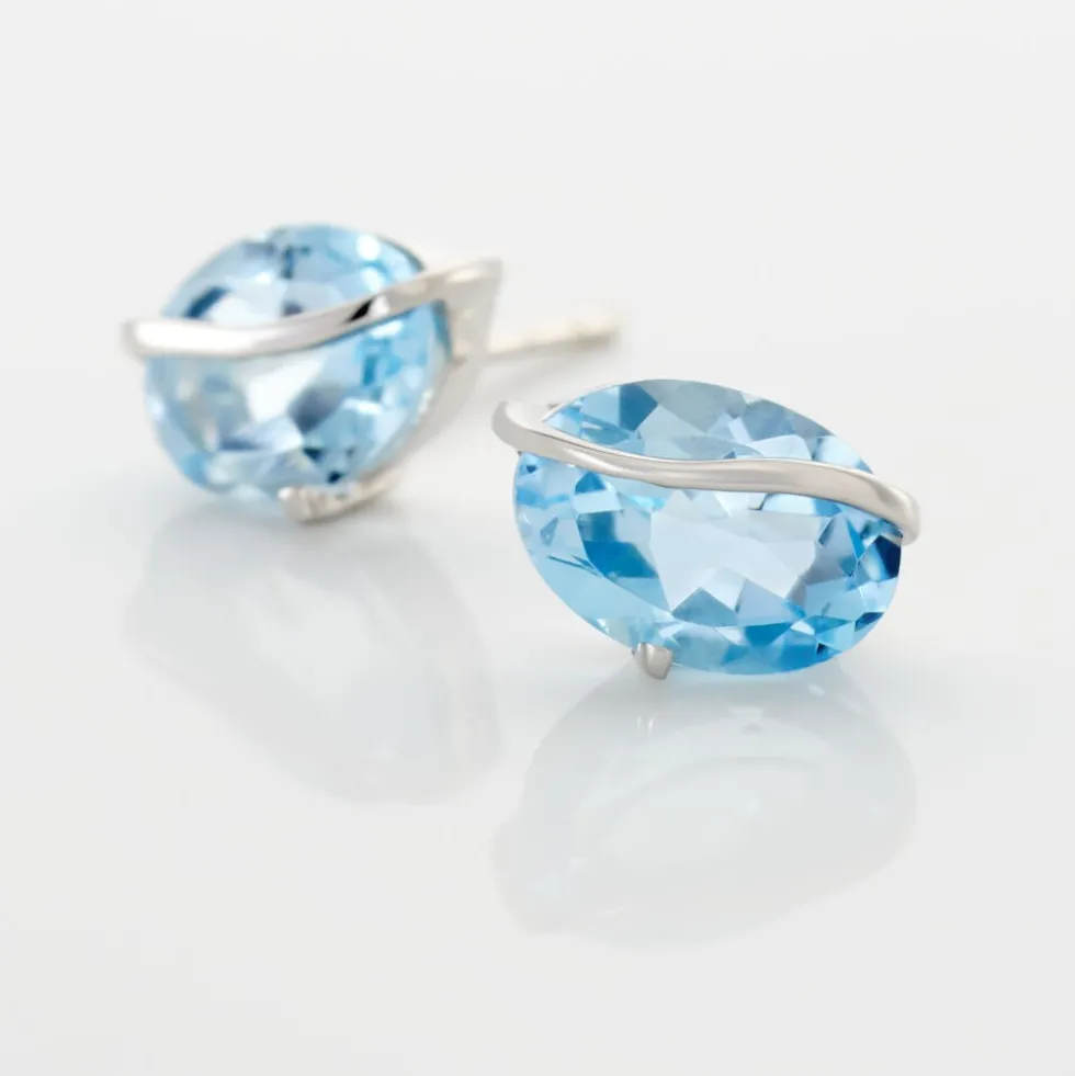 Boucles D'oreilles Puces Prudencia Or Blanc Topaze
