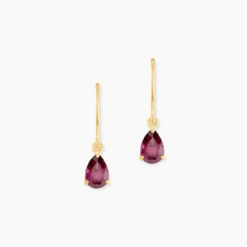 Boucles D'oreilles Puces Rhodolite Goutte Or Jaune Rhodolite