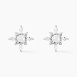 Boucles D'oreilles Puces Rhoda Argent Blanc Perle De Culture Oxyde