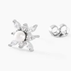 Boucles D'oreilles Puces Rhoda Argent Blanc Perle De Culture Oxyde