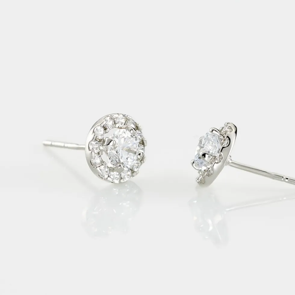 Boucles D'oreilles Puces Rosalie Or Blanc Oxyde De Zirconium