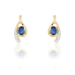 Boucles D'oreilles Puces Sagesse Or Jaune Saphir Et Diamant