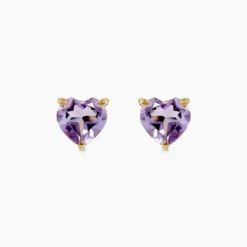 Boucles D'oreilles Puces Salona Or Jaune Amethyste