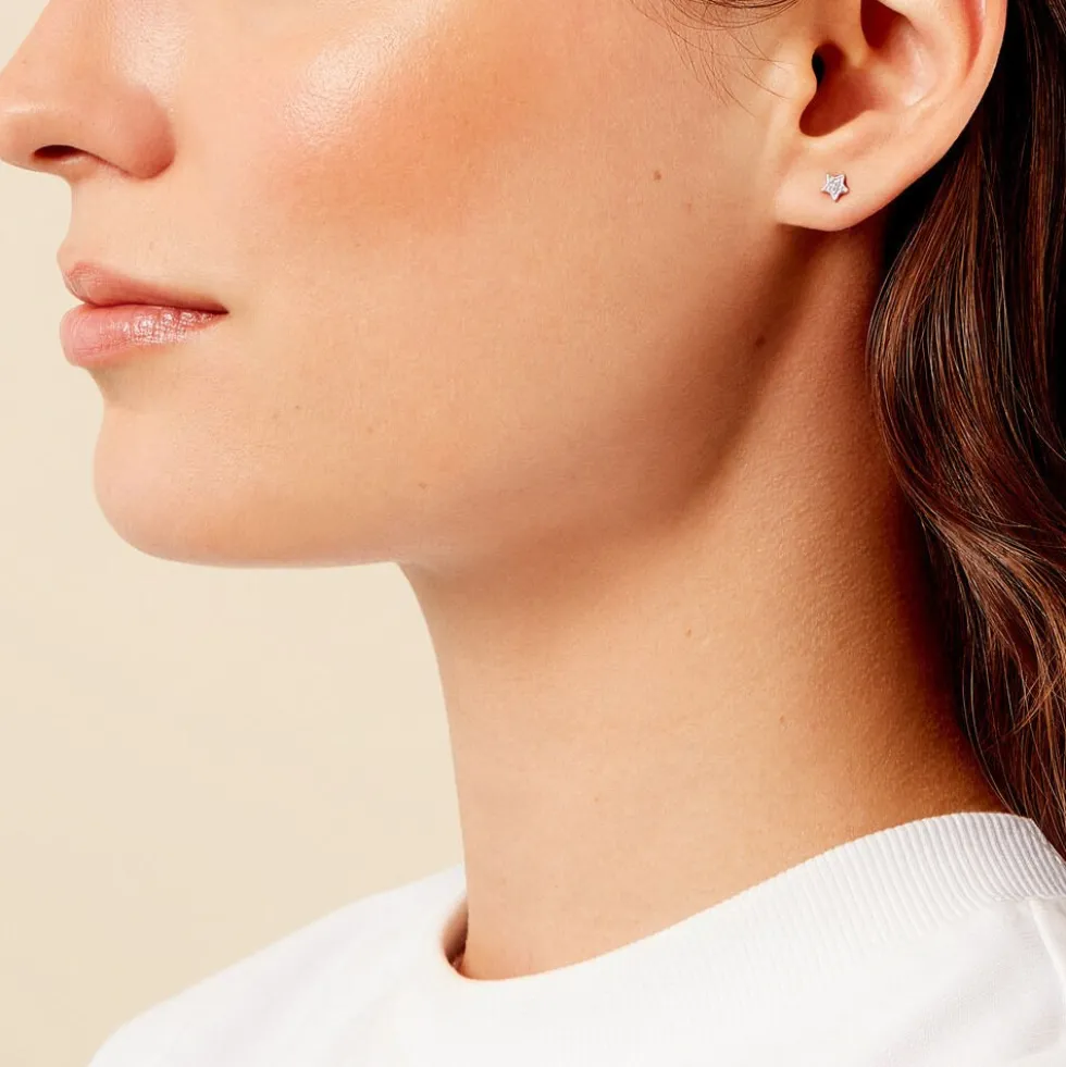 Boucles D'oreilles Puces Saya Argent Blanc Oxyde De Zirconium