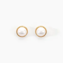 Boucles D'oreilles Puces Siera Or Jaune Perle De Culture