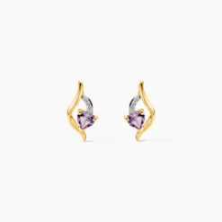 Boucles D'oreilles Puces Silucia Or Jaune Améthyste Oxyde De Zirconium