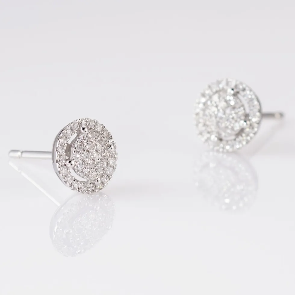 Boucles D'oreilles Puces Soleil D'hiver Or Blanc Diamant