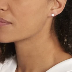 Boucles D'oreilles Puces Solene Argent Blanc Céramique