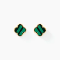 Boucles D'oreilles Puces Stellya Or Jaune Malachite