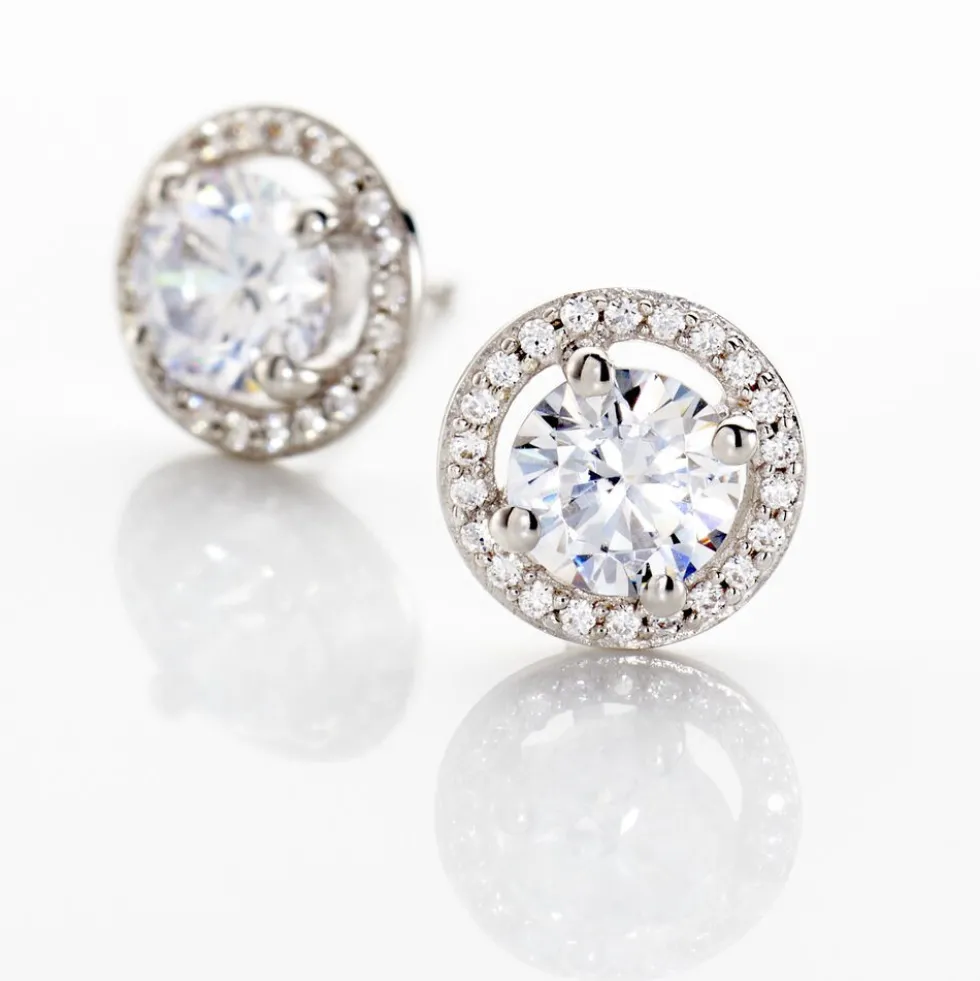 Boucles D'oreilles Puces Stelila Or Blanc Oxyde De Zirconium