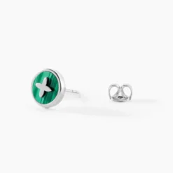 Boucles D'Oreilles Puces Talismania Argent Blanc Malachite