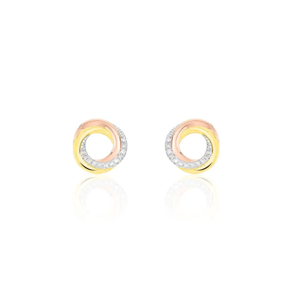 Boucles D'oreilles Puces Tiara Or Tricolore Diamant