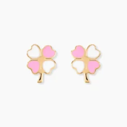 Boucles D'oreilles Puces Trefle Email Or Jaune