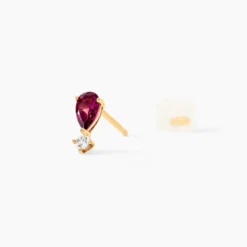 Boucles D'Oreilles Puces Valora Or Jaune Rhodolite Oxyde De Zirconium