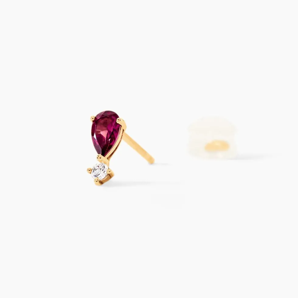 Boucles D'Oreilles Puces Valora Or Jaune Rhodolite Oxyde De Zirconium