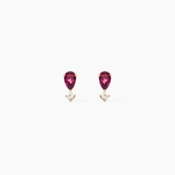 Boucles D'Oreilles Puces Valora Or Jaune Rhodolite Oxyde De Zirconium
