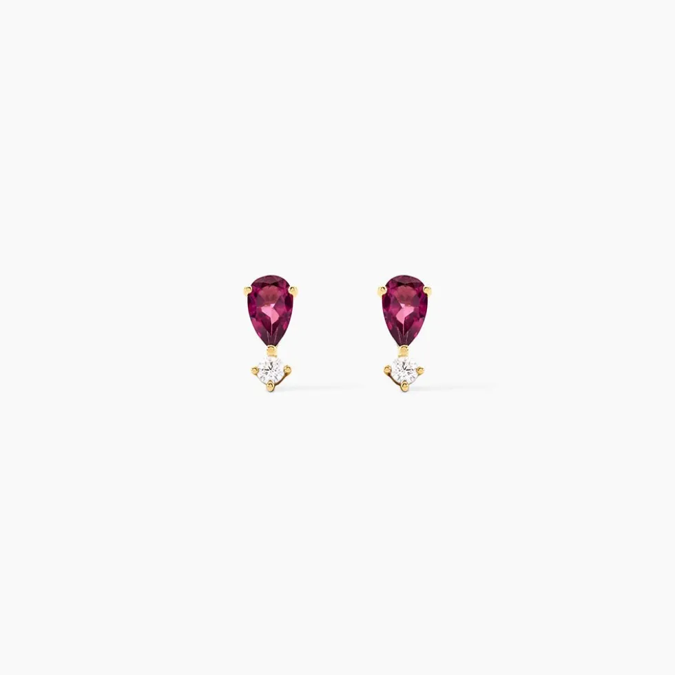 Boucles D'Oreilles Puces Valora Or Jaune Rhodolite Oxyde De Zirconium