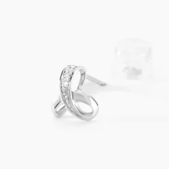 Boucles D'oreilles Puces Volute Or Blanc Diamant