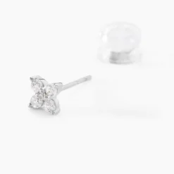 Boucles D'oreilles Puces Winter Flower Or Blanc Oxyde De Zirconium