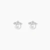Boucles D'oreilles Puces Yarie Or Blanc Perle De Culture Et Oxyde