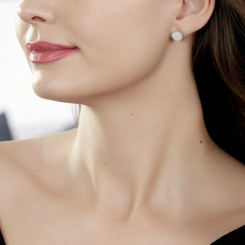 Boucles D'oreilles Puces Zoelle Argent Blanc Nacre