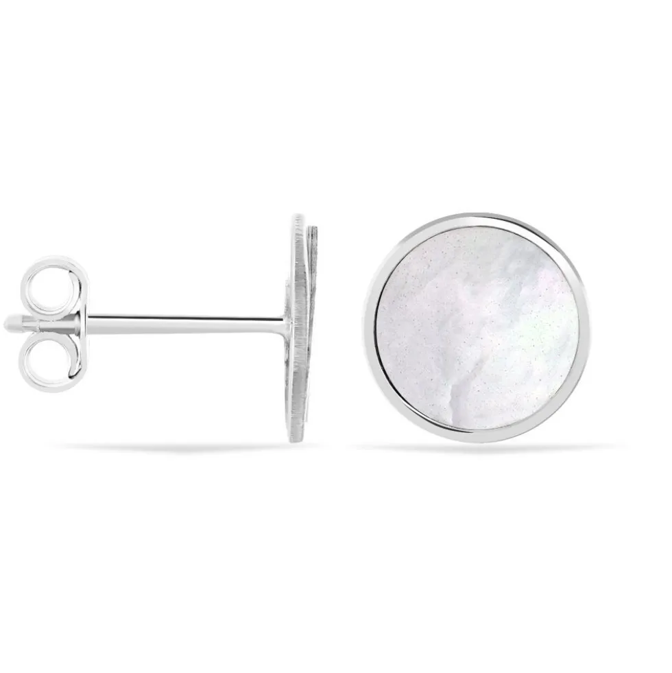 Boucles D'oreilles Puces Zoelle Argent Blanc Nacre