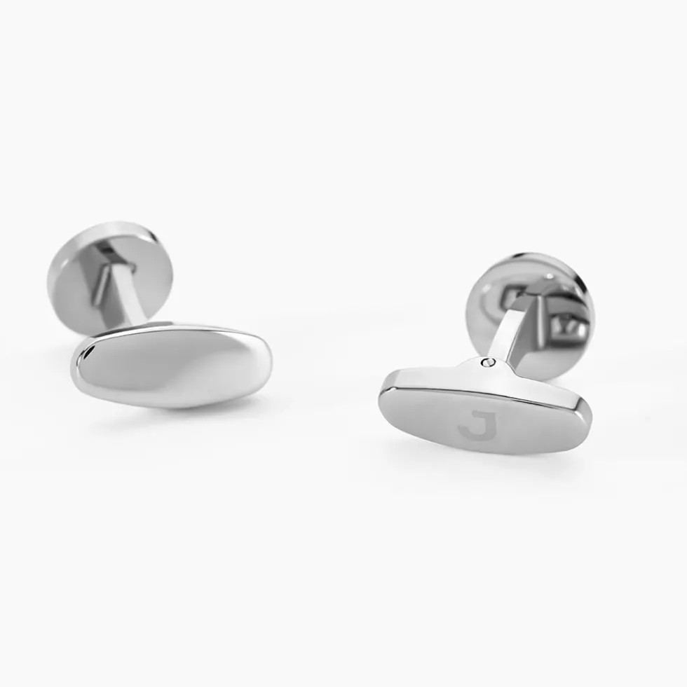 Boutons De Manchettes Jourdan Athos Acier Argenté Onyx