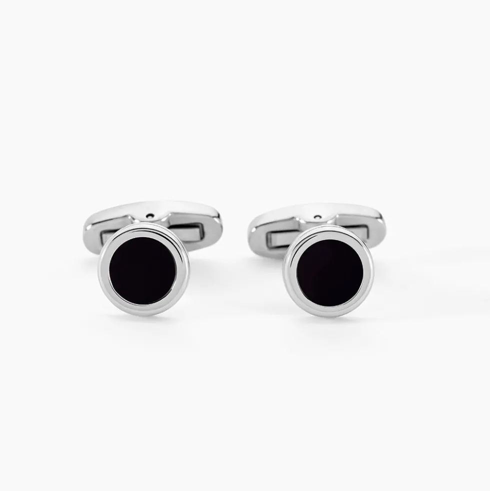 Boutons De Manchettes Jourdan Athos Acier Argenté Onyx