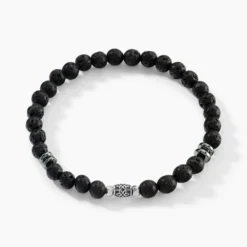 Bracelet Acier Hugueso Agates Noires