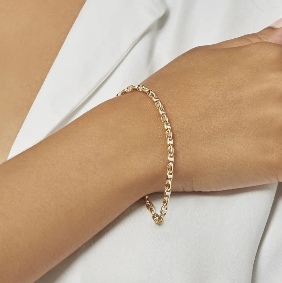 Bracelet Carlo Or Bicolore Maille Marine Ronde