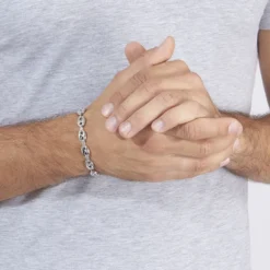 Bracelet Carrus Maille Grain De Cafe Argent Blanc