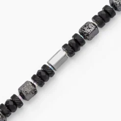 Bracelet Dark Pearl Acier Bicolore Pierre De Lave Hématite