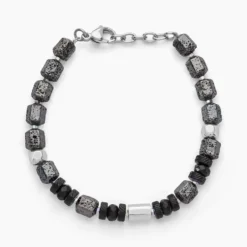 Bracelet Dark Pearl Acier Bicolore Pierre De Lave Hématite