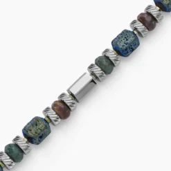 Bracelet Dark Pearl Acier Blanc Hématite Pierre De Lave Agate