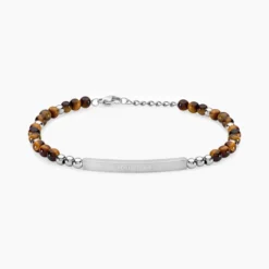 Bracelet Identité Acier Blanc Boules Sebastino œil De Tigre