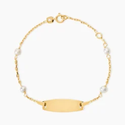 Bracelet Identité Gaspardine Maille Forçat Or Jaune Perle De Culture