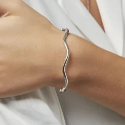 Bracelet Jonc Jennie Ondule Or Blanc