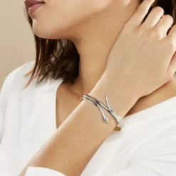 Bracelet Jonc Solitaae Argent Blanc
