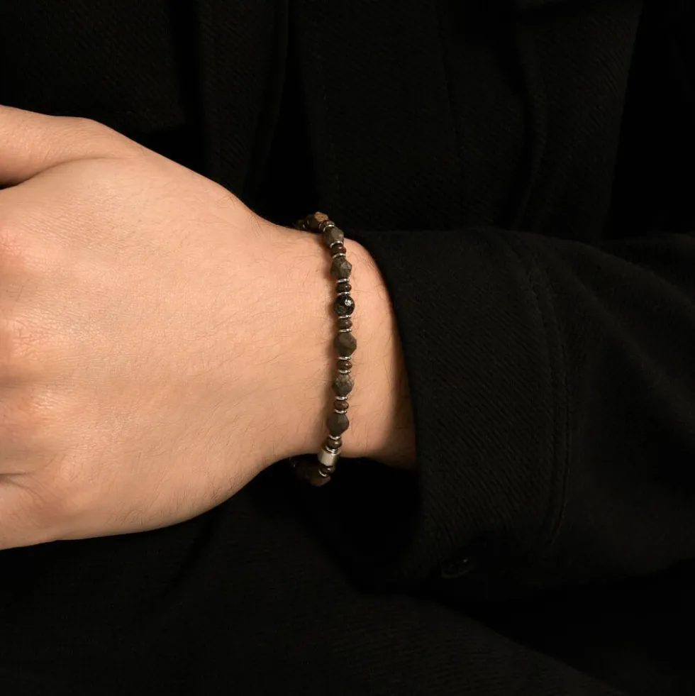 Bracelet Jourdan Acier Blanc Pierre De Synthese Bronzite