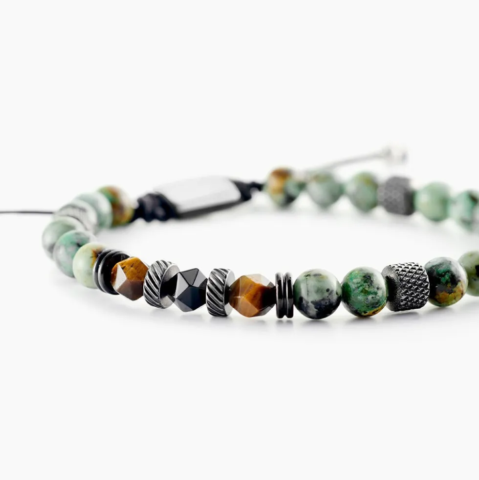 Bracelet Jourdan Archimedes Acier Argenté Oeil De Tigre Turquoise