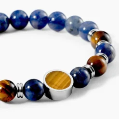 Bracelet Jourdan Archimedes Acier Argenté Oeil De Tigre Sodalite