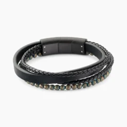 Bracelet Jourdan Cuir De Vache Noir Hématite