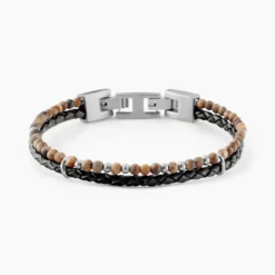 Bracelet Jourdan Cuir De Vache Noir Oeil De Tigre