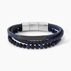 Bracelet Jourdan Hercule Cuir Multicolore Onyx Lapis Lazuli