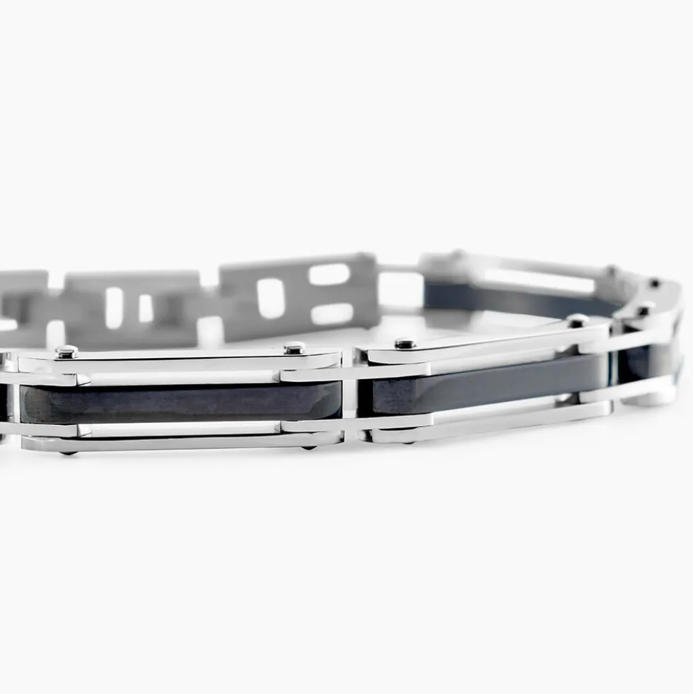 Bracelet Jourdan Homme El Castillo Acier Bicolore Noir Et Blanc