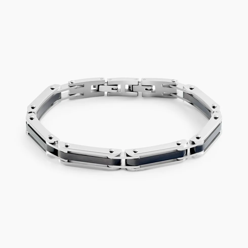 Bracelet Jourdan Homme El Castillo Acier Bicolore Noir Et Blanc