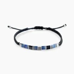 Bracelet Jourdan Jahan Acier Argenté Lapis Lazuli Agate